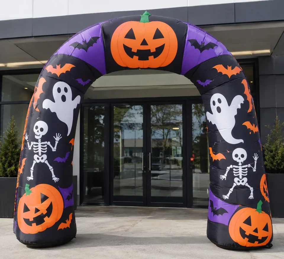Halloween inflatable arch over a store entrance