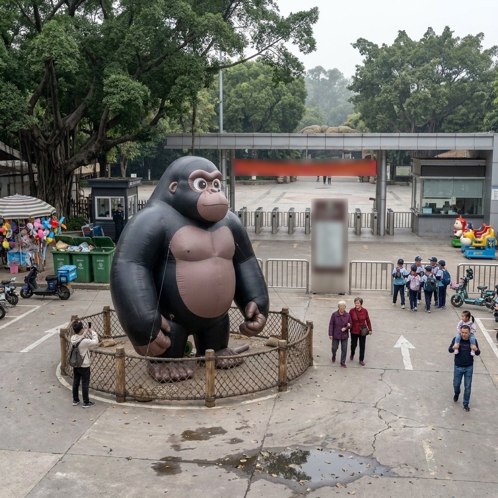 Giant inflatable gorilla at a zoo entrance