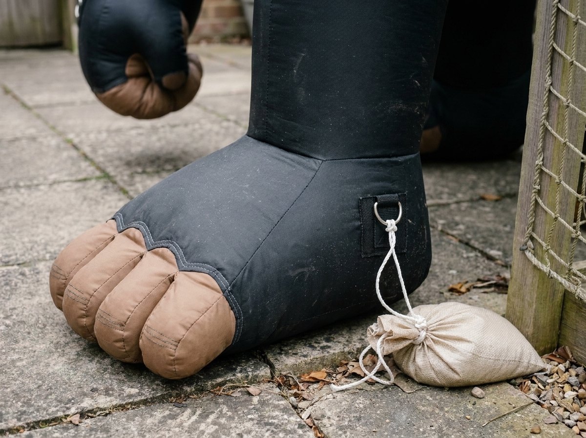 Double-stitched seams, D-ring anchor patch and sandbag