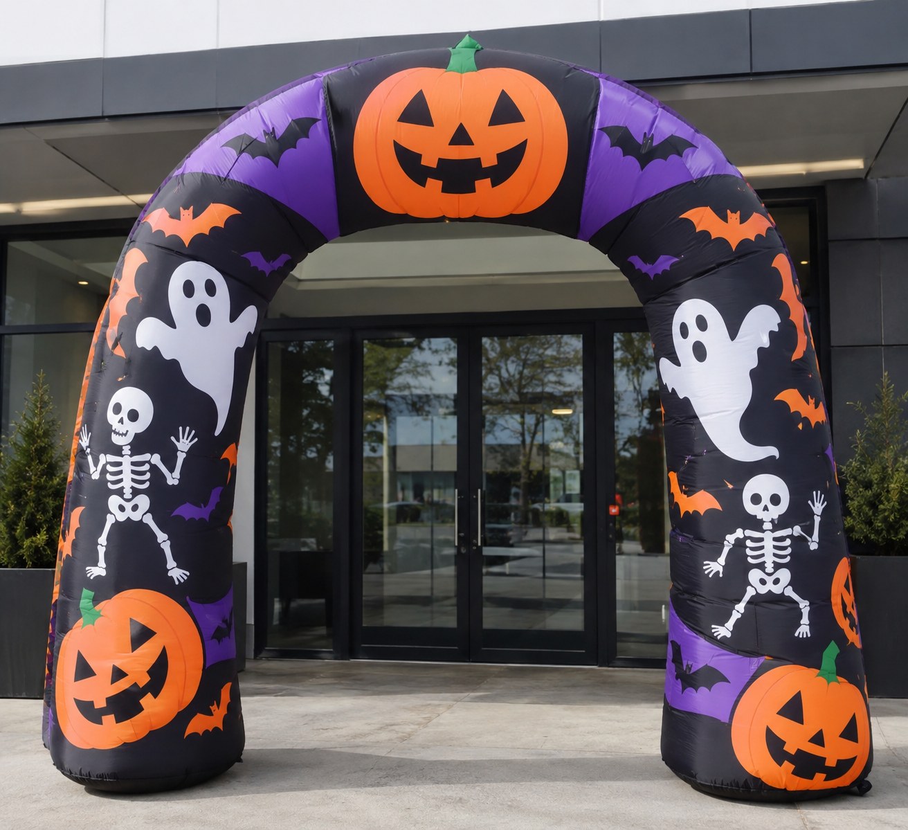 Halloween inflatable arch over a store entrance