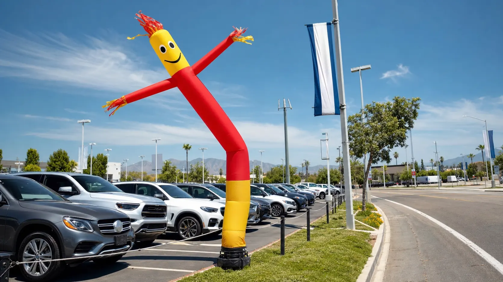 Inflatable air dancer promoting a car dealership