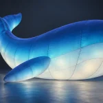 Concept render of an internally glowing blue-to-white inflatable form with faint visible panel seams