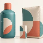 Concept illustration of inflatable product replica design with bottle, carton and enlarged seam details